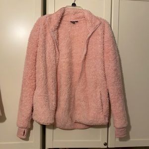 Fila pink fuzzy teddy faux fur jacket